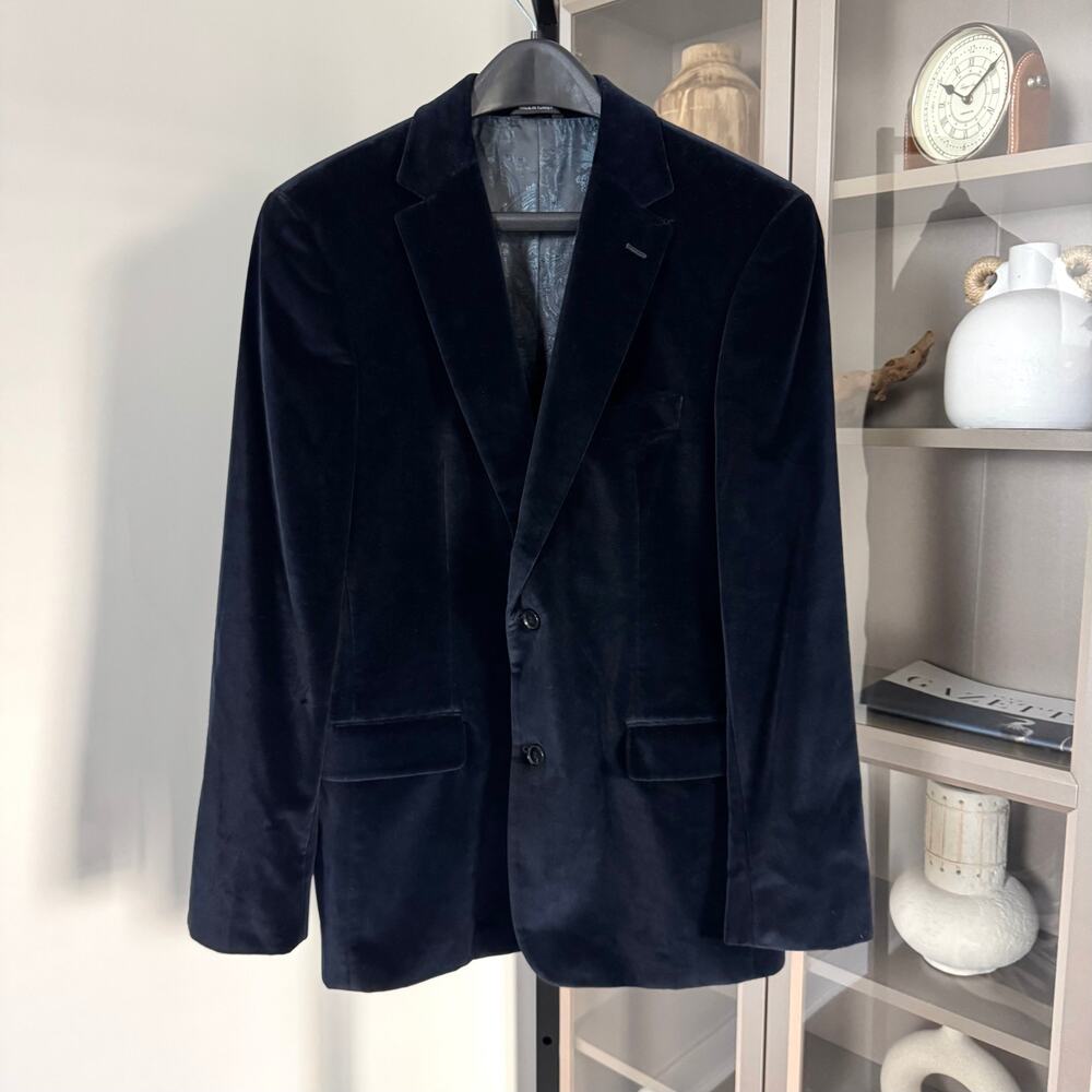 Hugo Boss Navy Velvet Dinner Jacket 42R Blue Single Breasted Blazer Sport Coat